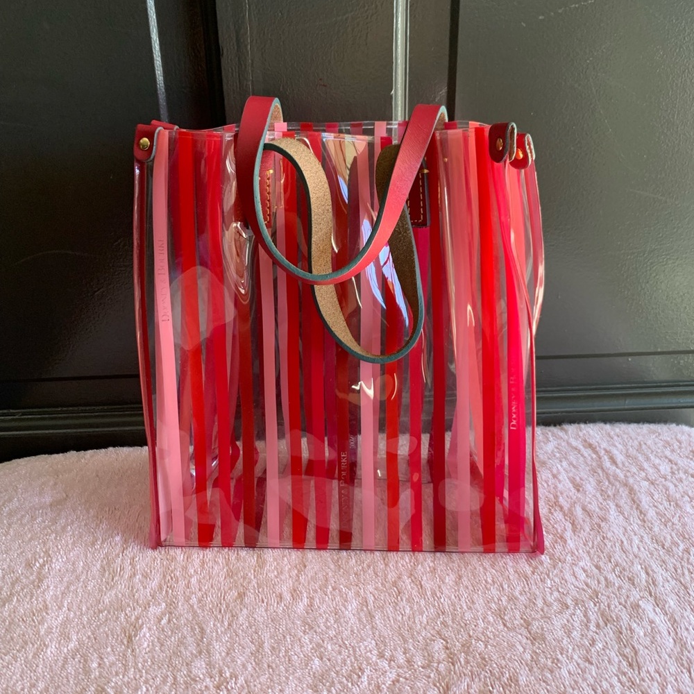 Dooney Bourke Pink Striped Plastic Tote Leather Handles